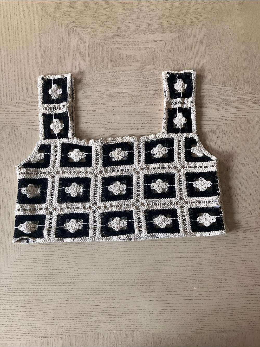 Black & Cream Crochet Square Crop Top | Boho - Festival - Indie